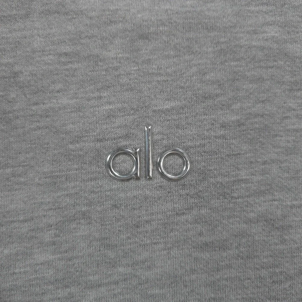 Alo Hoodie Womens XL Gray Accolade Fleece Logo Pullover Kangaroo Pocket Yoga